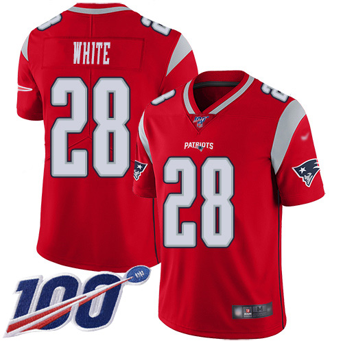 New England Patriots Football #28 100th Season Inverted Legend Limited Red Men James White NFL Jersey